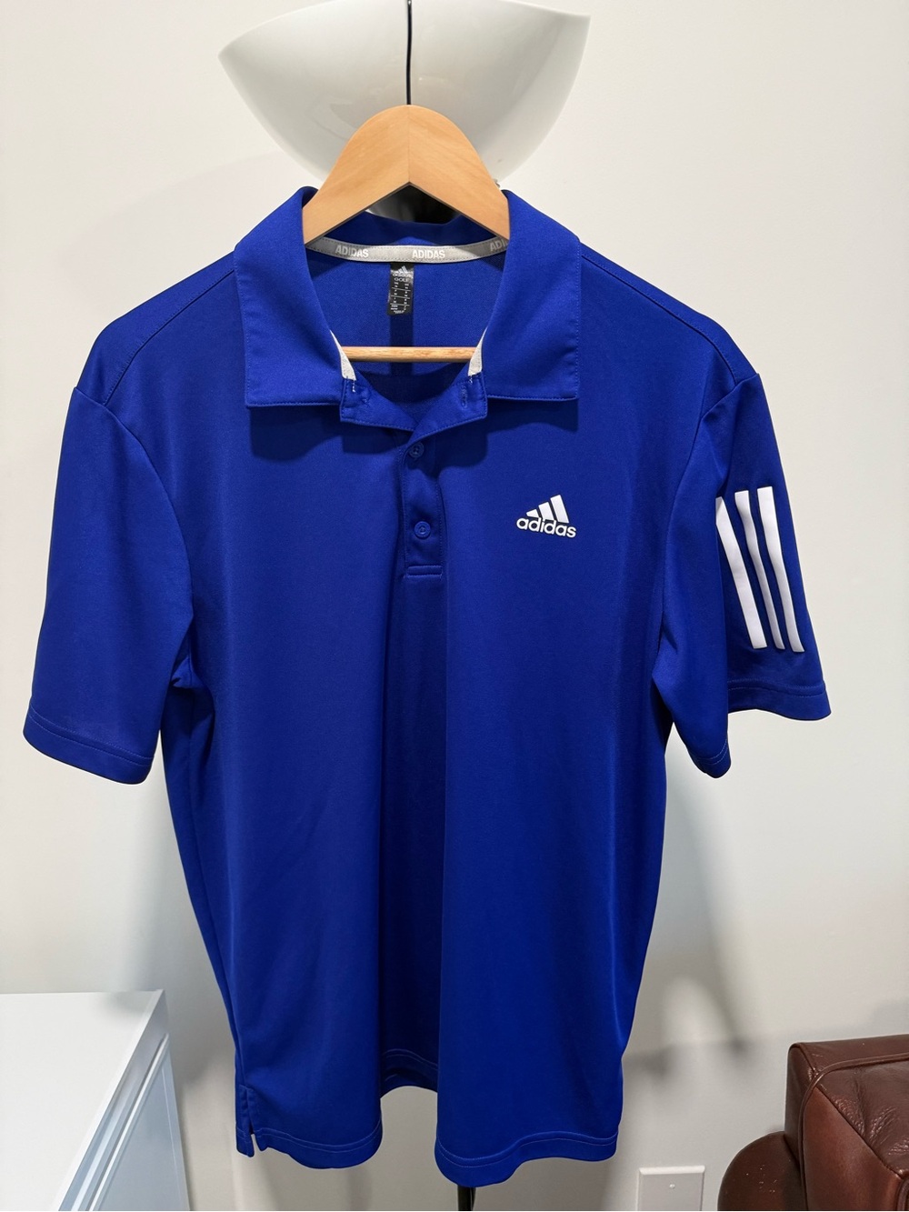 adidas Golf Men’s Blue 3-Stripes Polo Shirt Size M Performance